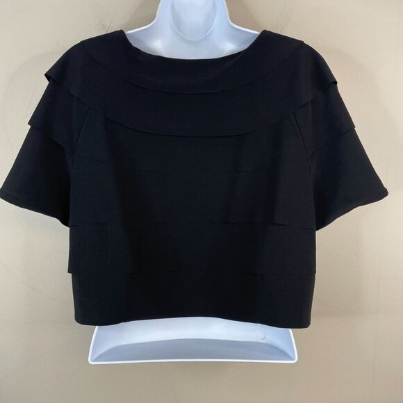 Joseph Ribkoff Bolero Cropped Jacket Womens Large Black Tiered Timeless Classic - Picture 2 of 10